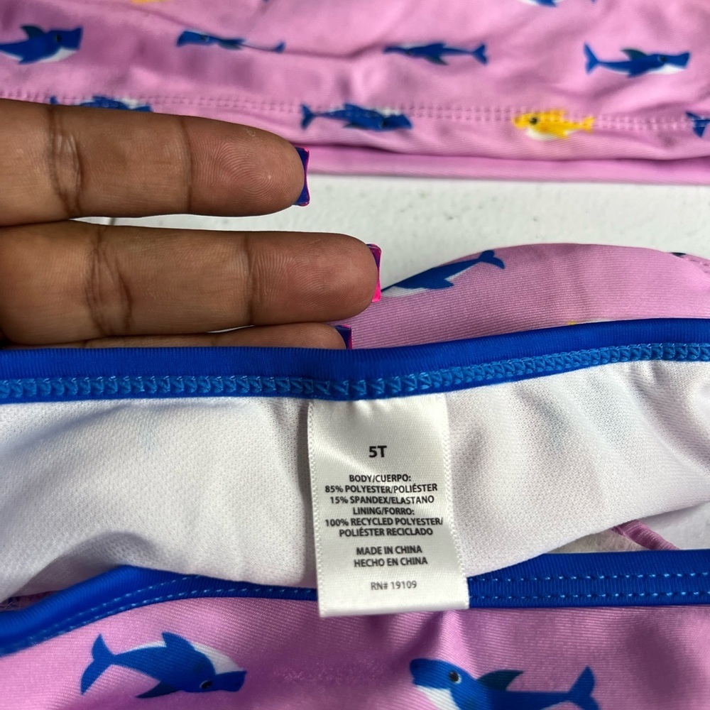 Baby Shark Toddler Sz 5T Girl Ruffle Tankini Pink Swimsuit UPF 50+ 2 PC - Picture 8 of 8